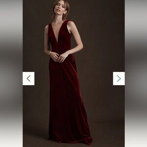 Anthropologie Jenny Yoo Logan Deep-V Velvet Column Gown Berry Size 4 NWT